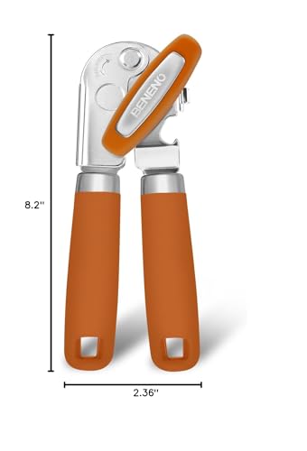 Beneno Heavy Duty Hand Can Opener Manual with Magnet, Durable Sharp Carbon Steel Blade Smooth Cutting, Big Effort-Saving Knob & Soft Grip Handle, Multifunctional Kitchen Tool with Bottle Opener, Green