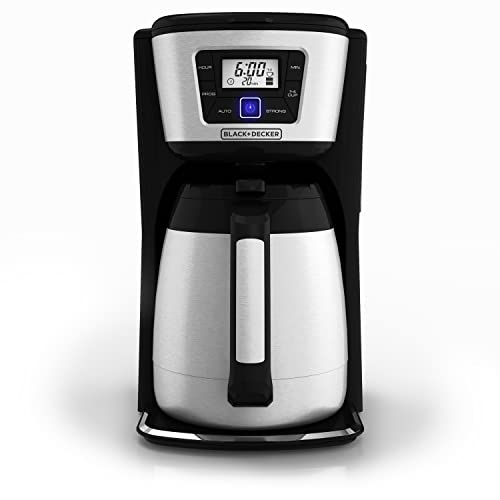 BLACK+DECKER 12 Cup Thermal Programmable Coffee Maker with Brew Strength and VORTEX Technology, Black/Steel, CM2046S