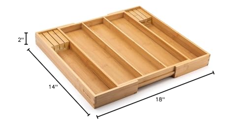 Purawood Bamboo Drawer Organizer - Expandable Silverware Organizer & Utensil Drawer Organizer, Cutlery Tray with Dividers, 7-9 Slots- Kitchen Organizer for Utensils & Flatware (Natural)