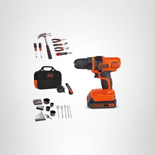 BLACK+DECKER 20V MAX 68-Piece Cordless Drill and Home Tool Project Kit with Tool Storage Bag (LDX120PK)