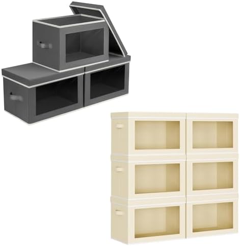 Homsorout 3 Pack & 6 Pack Storage Bins with Lids - Fabric Storage Boxes with Lids, Collapsible Storage Bins with Window, Decorative Closet Organizers and Storage for Clothes, Towels, Books