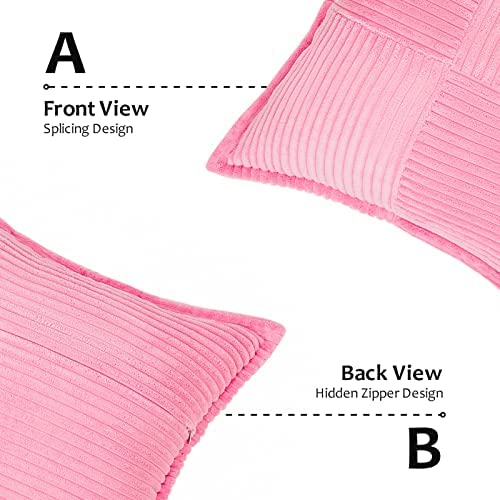 Topfinel Pink Throw Pillows Covers 18 x 18 Set of 2 for Couch Living Room,Splicing Corduroy Wide-Brimmed Decorative Cushion Covers,Rustic Farmhouse Pillowase for Girl's Bedroom Bed Sofa,Baby Pink