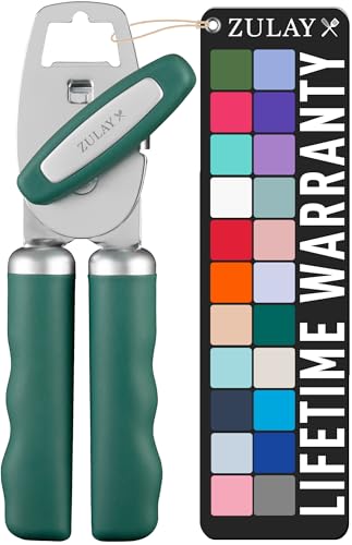 Zulay Kitchen COMFY™ Can Opener Manual with Bottle Opener - Rust Proof Stainless Steel Manual Can Opener With Turn Knob & Comfy Soft Grip Handles - Black