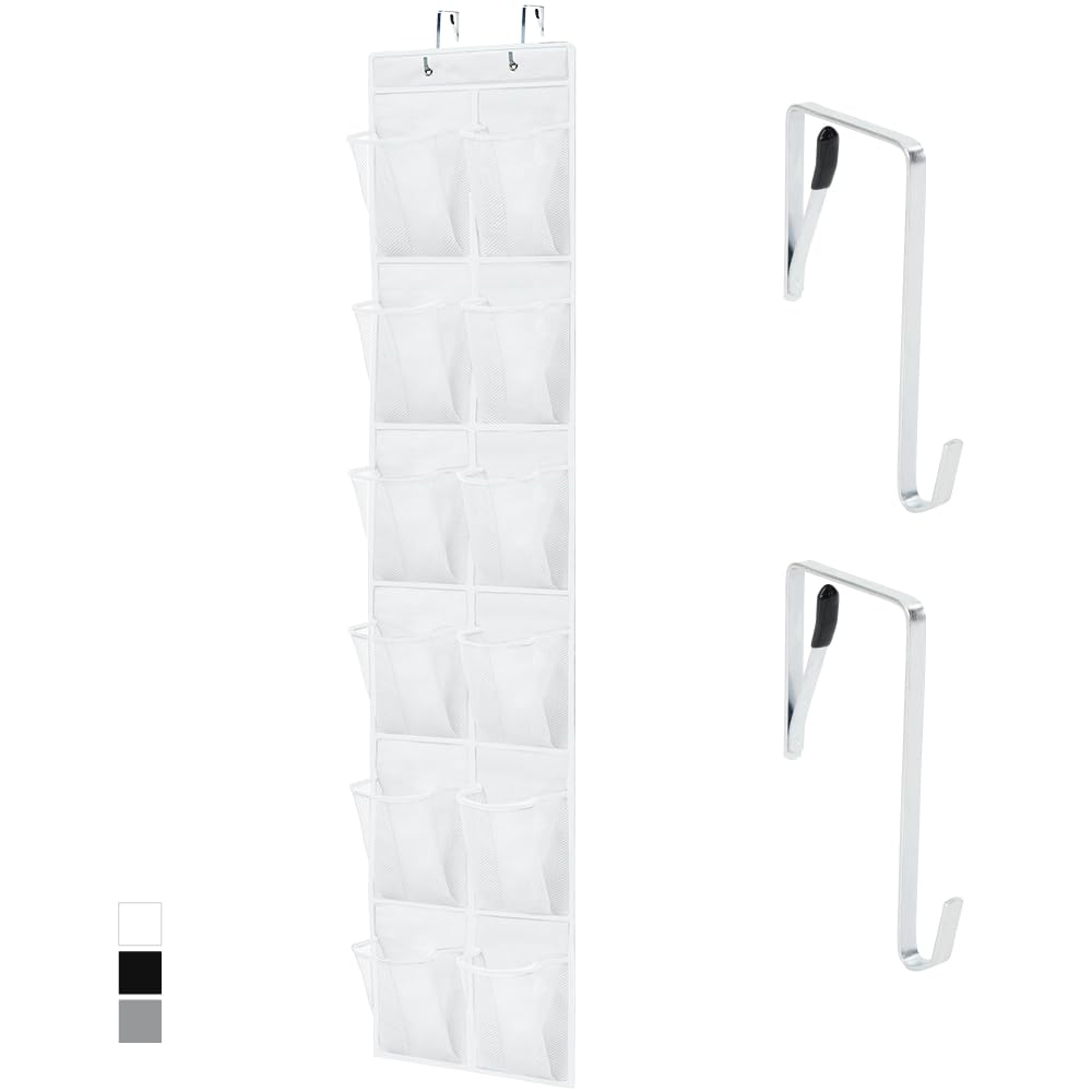 GORILLA GRIP Over the Door Shoe Organizer, 24 Large Breathable Mesh Pockets, Space Saving Hanging Storage Holder, Closet Rack Hanger Holds Up to 40 lbs, Hangs on Closets for Shoes, Accessories, Black