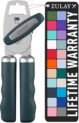 Zulay Kitchen COMFY™ Can Opener Manual with Bottle Opener - Rust Proof Stainless Steel Manual Can Opener With Turn Knob & Comfy Soft Grip Handles - Black