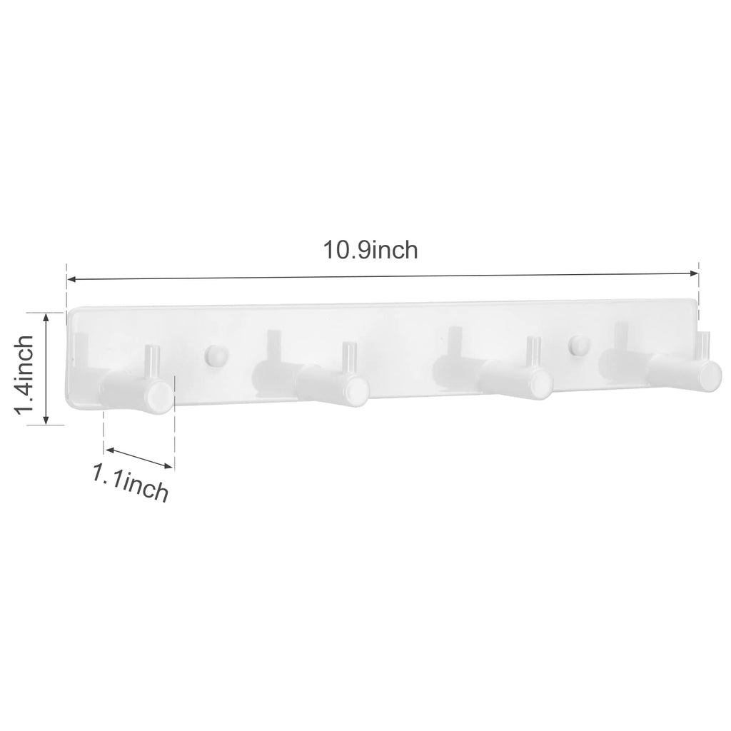 Key Holder for Wall, Black Key Rack with 4 Key Hooks to Hang Keyrings, Dog Leash, Umbrella, Sunglasses – Key Hanger with Mounting Hardware for Glass, Tile and Wood (10.9” x 1.4” x 1.0”) (White)