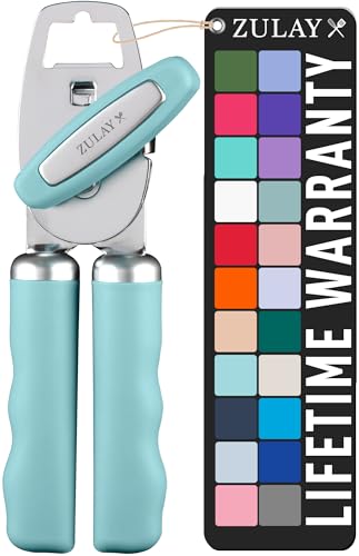 Zulay Kitchen COMFY™ Can Opener Manual with Bottle Opener - Rust Proof Stainless Steel Manual Can Opener With Turn Knob & Comfy Soft Grip Handles - Black