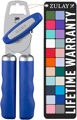 Zulay Kitchen COMFY™ Can Opener Manual with Bottle Opener - Rust Proof Stainless Steel Manual Can Opener With Turn Knob & Comfy Soft Grip Handles - Black