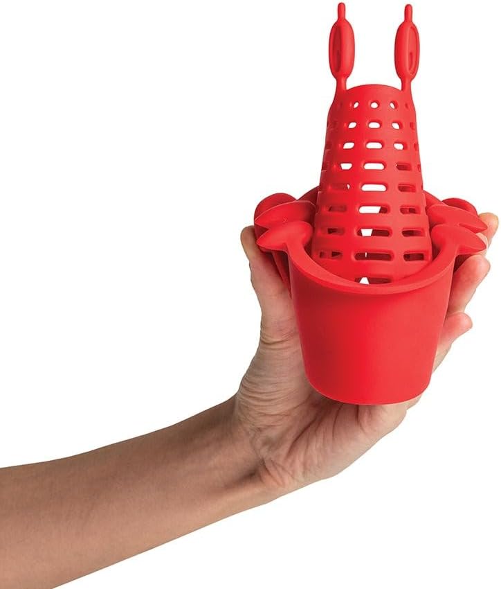 NEW Crabby Clip-On Strainer by OTOTO - Silicone and Stainless Steel Pasta Strainer, Funny Gifts, Cute Kitchen Accessories, Red Crab, Cool Kitchen Gadgets