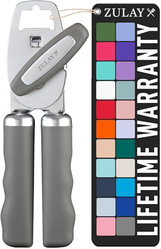 Zulay Kitchen COMFY™ Can Opener Manual with Bottle Opener - Rust Proof Stainless Steel Manual Can Opener With Turn Knob & Comfy Soft Grip Handles - Black