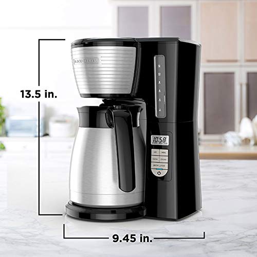 BLACK+DECKER 12 Cup Thermal Programmable Coffee Maker with Brew Strength and VORTEX Technology, Black/Steel, CM2046S