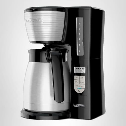 BLACK+DECKER 12 Cup Thermal Programmable Coffee Maker with Brew Strength and VORTEX Technology, Black/Steel, CM2046S