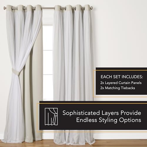 TOWN & COUNTRY LUXE Talia Double Layer Indoor Curtains, Sheer and Room Darkening Blackout, Grommet Top, Energy Efficient, 2-Pack Set, 52"x84", Rose Blush