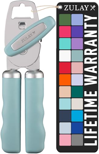 Zulay Kitchen COMFY™ Can Opener Manual with Bottle Opener - Rust Proof Stainless Steel Manual Can Opener With Turn Knob & Comfy Soft Grip Handles - Black