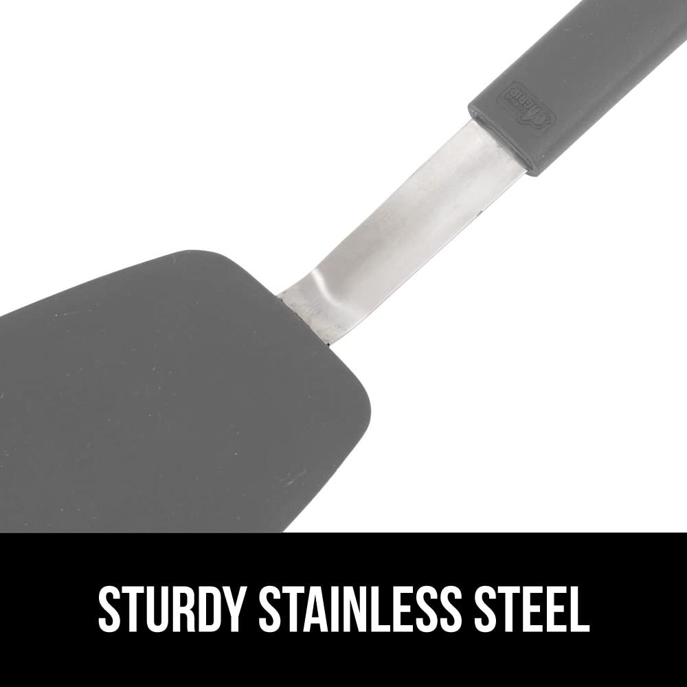 GORILLA GRIP Food Grade Flexible Silicone Spatula, Heat Resistant Head for Nonstick Frying Pan, Patented Soft Rubber Handle for Comfort, Non-Scratch Kitchen Turner, Flip Eggs Burgers, 11.6 in, Black