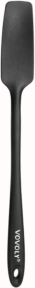 Vovoly Silicone Jar Spatula, Small Head with Long Handle, Rubber Spatulas Scraper for Jar, Blender, Bottle, etc. High Heat Resistant for Nonstick Cookware, Seamless, BPA Free, 11.2 Inch, Black.
