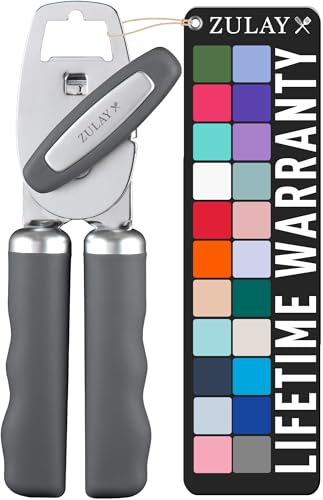 Zulay Kitchen COMFY™ Can Opener Manual with Bottle Opener - Rust Proof Stainless Steel Manual Can Opener With Turn Knob & Comfy Soft Grip Handles - Black