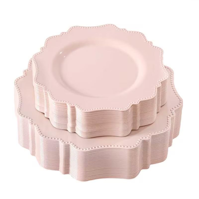 COLOSUS 60PCS White Plastic Plates for 30 guests-Fancy Plastic Beaded Plates,Plastic Plates for Party, Elegant White plates,Include 30 PCS 10.5" Dinner plates & 30PCS 8.25" Dessert plates for easter