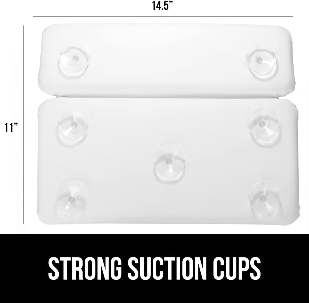 GORILLA GRIP Bath Pillow for Tub, Strong Suction Cups, Luxury Bathtub Pillows, Headrest Neck and Back Support, Relaxing Hot Tub and Home Spa Accessories, Bathroom Essentials, Gifts for Women, White
