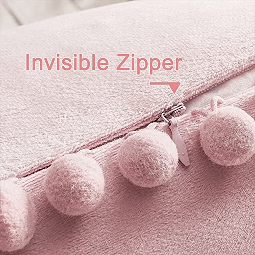 Top Finel Blush Pink Throw Pillow Covers 18x18 Inches for Couch Aesthetic Decorative Sofa Pillow Covers Set of 2 Soft Velvet Cushion Cover Pillow Cases with Pom-poms for Bedroom Livingroom Office Car