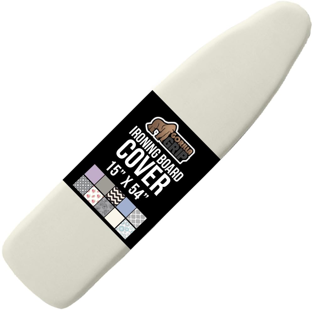 GORILLA GRIP The Original Ironing Board Cover and Pad, Silicone Coating, Thick Scorch Resistant Padding, Heavy Duty Iron Covers Standard Boards, Hook and Loop Fastener Strap, Silver, 15x54