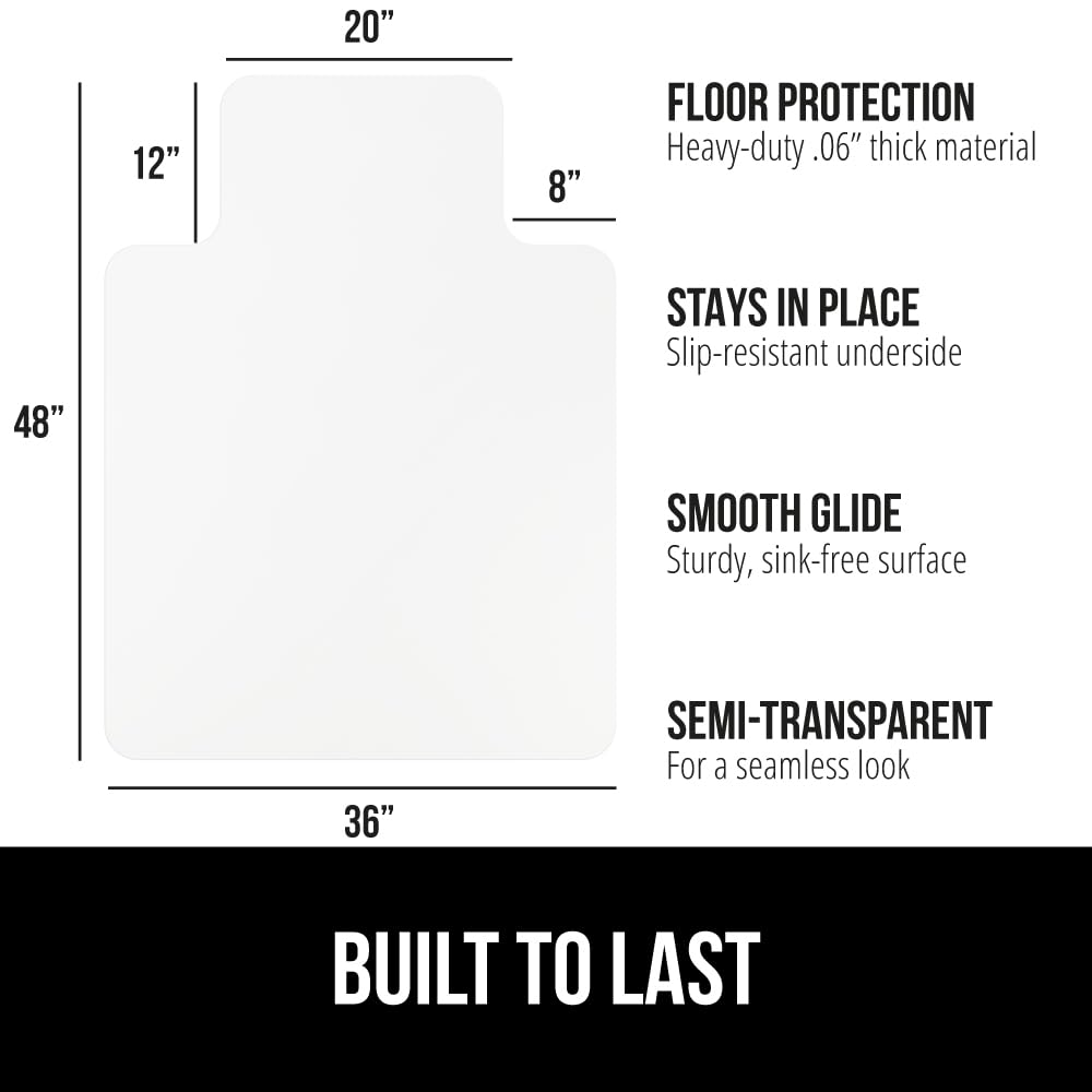 GORILLA GRIP Slip Resistant Clear Office Chair Mat for Carpet Floors, 36x48 Smooth Rolling Glide Under Desk, Heavy Duty Plastic Computer Mats and Carpeted Floor Protector, Work and Gaming Chairs
