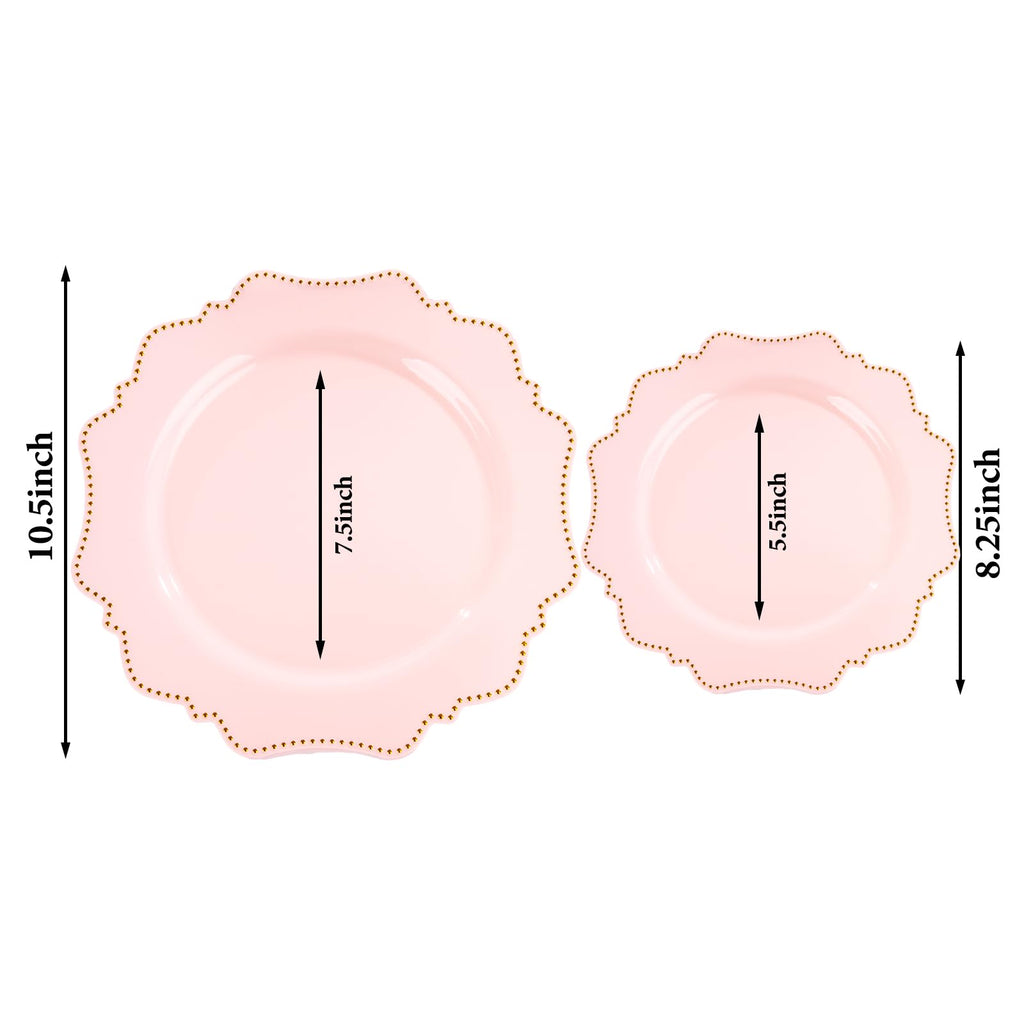 COLOSUS 60PCS White Plastic Plates for 30 guests-Fancy Plastic Beaded Plates,Plastic Plates for Party, Elegant White plates,Include 30 PCS 10.5" Dinner plates & 30PCS 8.25" Dessert plates for easter
