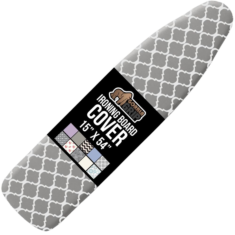 GORILLA GRIP The Original Ironing Board Cover and Pad, Silicone Coating, Thick Scorch Resistant Padding, Heavy Duty Iron Covers Standard Boards, Hook and Loop Fastener Strap, Silver, 15x54