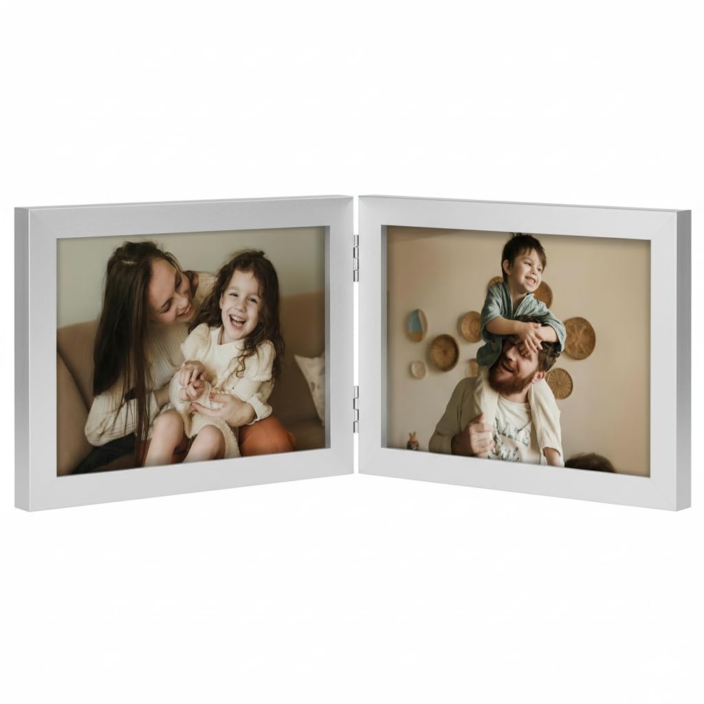 decorUhome Double 4x6 Picture Frame Vertical, Engineered Wood Bifold Photo Frame with Plexiglass for Tabletop Display, 4x6, Black