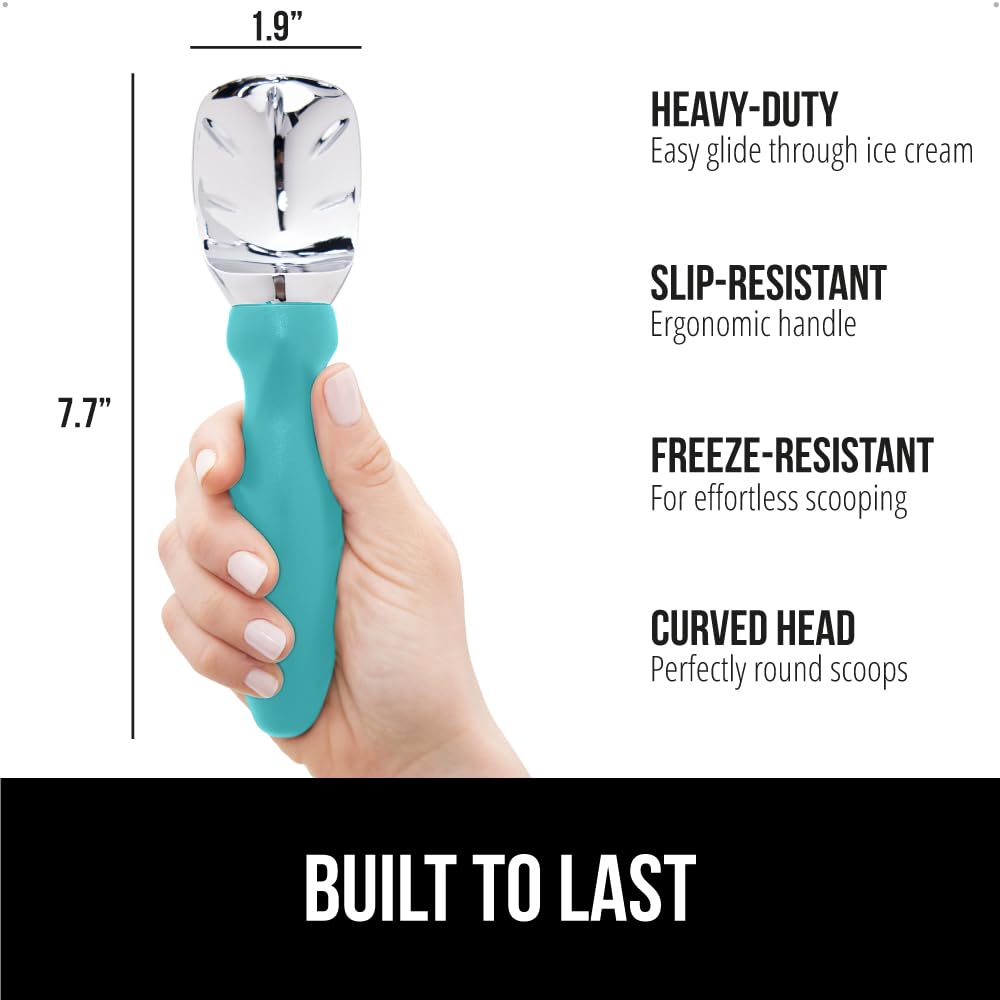 GORILLA GRIP BPA-Free Heavy Duty Ice Cream Scoop, Comfortable Ergonomic Handle, Professional Grade Scooper for Perfect Round Scoops, Spoon Frozen Hard Gelato, Sorbet, Cookie Dough, Kitchen Tool, Black