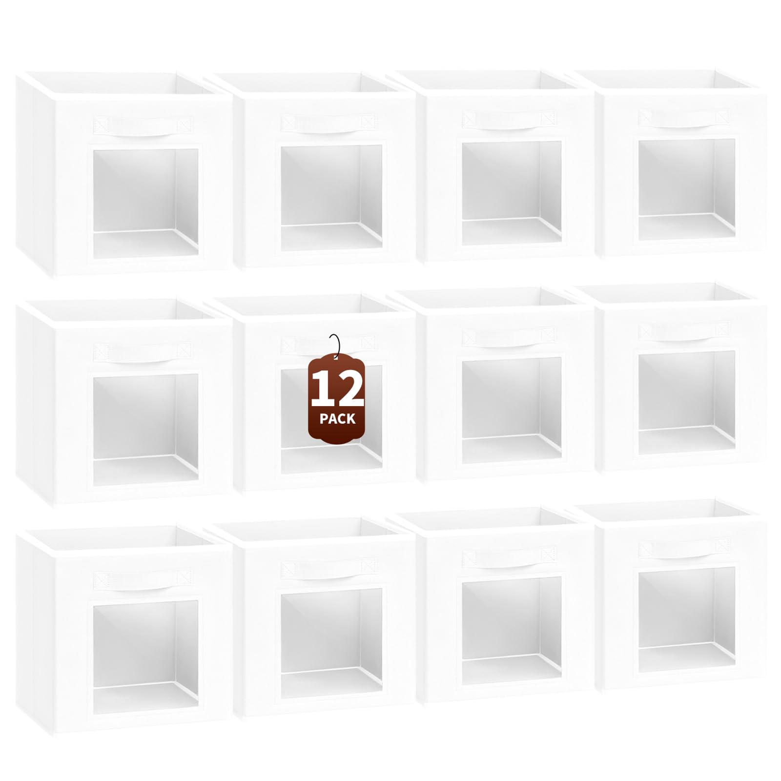 Homsorout Storage Cube 11 Inch - Cube Storage Bins with Window, Closet Storage Baskets with Handle, Fabric Bins for Closet, Shelves, Toys, Clothes, Set of 6, Grey