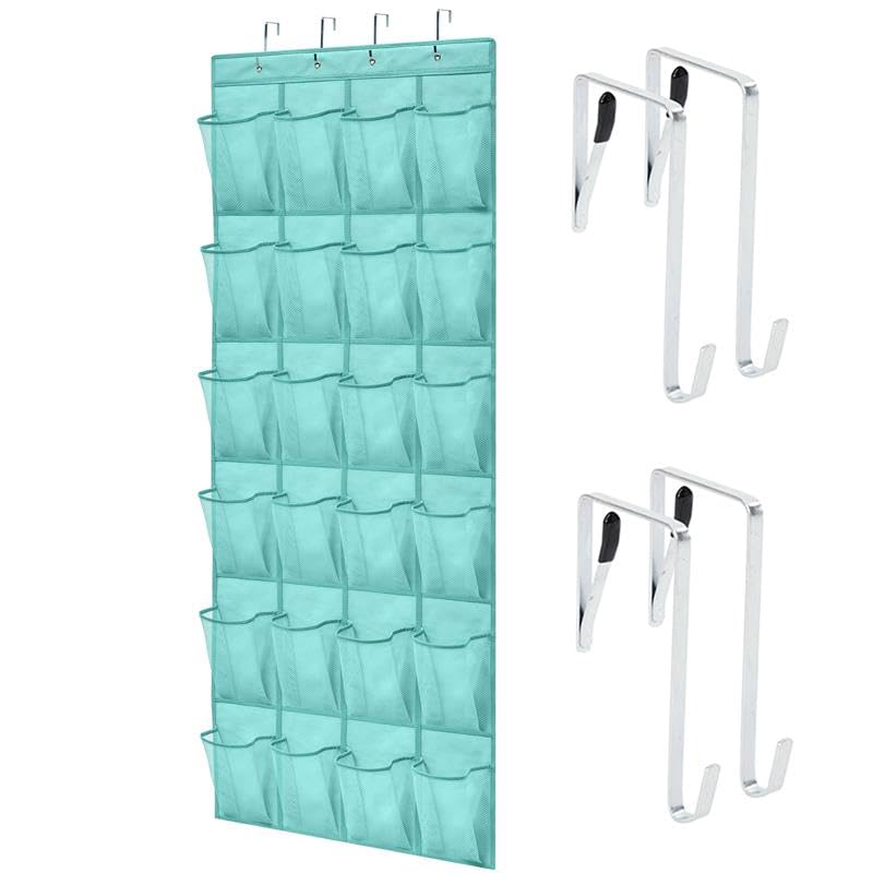 GORILLA GRIP Over the Door Shoe Organizer, 24 Large Breathable Mesh Pockets, Space Saving Hanging Storage Holder, Closet Rack Hanger Holds Up to 40 lbs, Hangs on Closets for Shoes, Accessories, Black