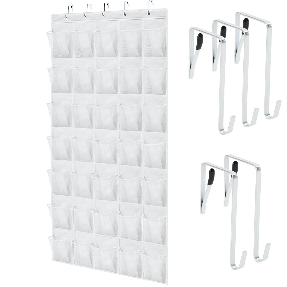 GORILLA GRIP Over the Door Shoe Organizer, 24 Large Breathable Mesh Pockets, Space Saving Hanging Storage Holder, Closet Rack Hanger Holds Up to 40 lbs, Hangs on Closets for Shoes, Accessories, Black