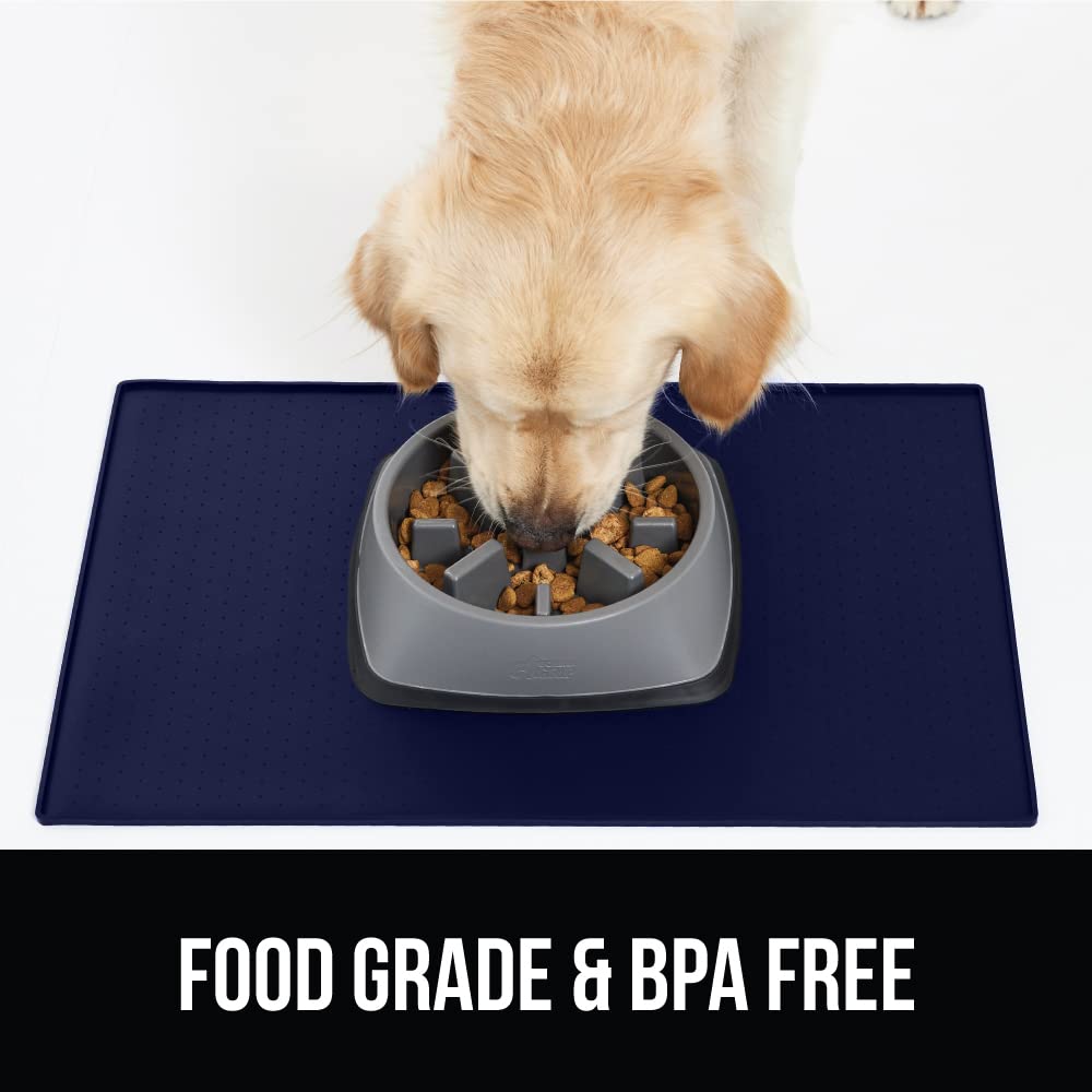 GORILLA GRIP 100% Waterproof Raised Edge BPA Free Silicone Pet Feeding Mat, Dog Cat Food Mats Contain Spills Protects Floors, Placemats for Cats and Dogs Water Bowl, Pets Accessories 18.5x11.5 Gray