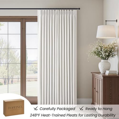 Topfinel 84 Inch Long Natural Blackout Curtains for Bedroom Livingroom, Farmhouse Back Tab Pinch Pleated Drapes for Track System,Neutral Linen Ambiance & Privacy Drapes Natural 52" W*84" L