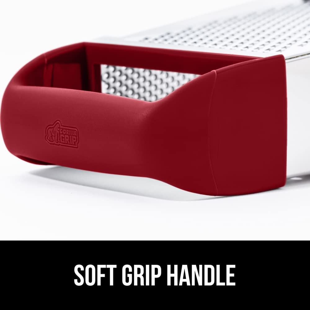 GORILLA GRIP 4-Sided Stainless Steel Cheese Grater With Container, 100% BPA-Free Box Grater, Slip Resistant Base and Handle, Grate Parmesan, Hard Cheeses, Shred Vegetables, Dishwasher Safe, Black
