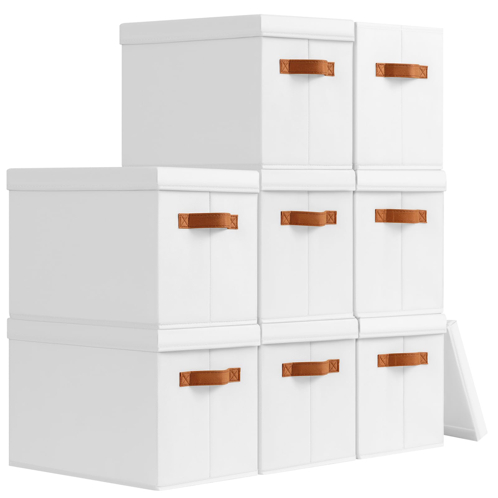 Homsorout Storage Bins with Lids - Fabric Storage Baskets for Shelves, 6 Pack Foldable Decorative Boxes with Handles, Stackable Organizer Bins for Home, Nursery, Dorm, Beige