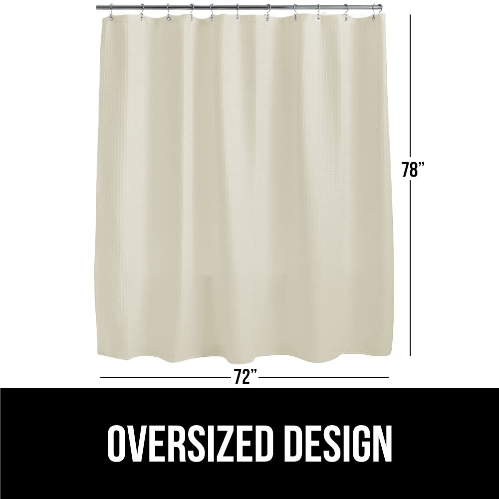 GORILLA GRIP Waffle Shower Curtain, Thick Weighted Fabric, Wrinkle and Rust Resistant, Classic Hotel Quality Design, Heavy Duty Long Curtains for Bathroom Showers, Bath Tubs, Machine Wash, 72x72 White
