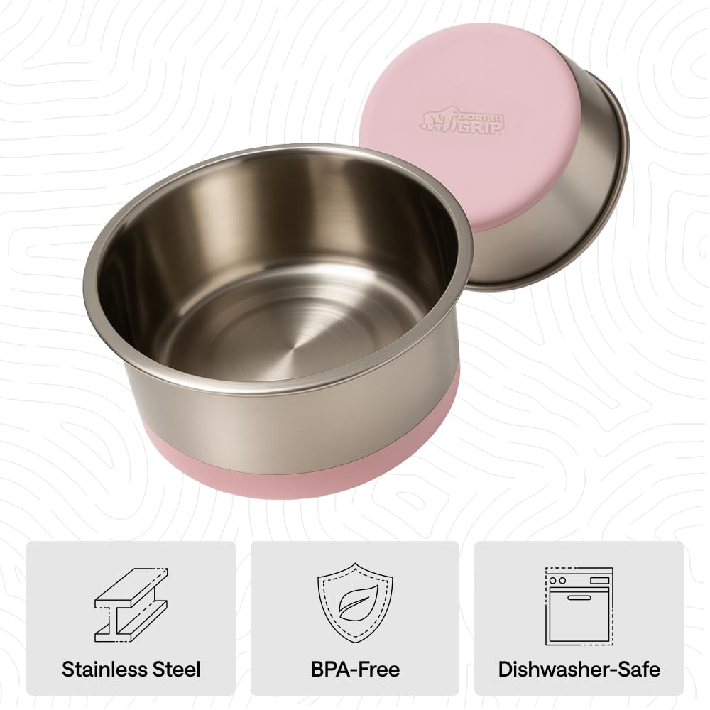 GORILLA GRIP Dog Bowls, Heavy Duty 304 Stainless Steel, Holds 2 Cups Each (16 fl oz) Food and Water Bowl for Feeding Dogs and Cats, Dishwasher Safe, Rust Resistant, BPA Free Rubber Base Set of 2 Black