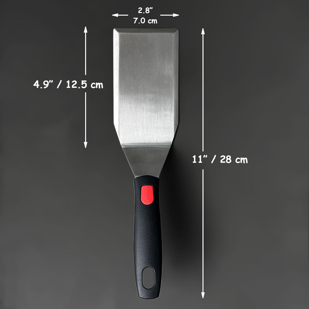 Professional Metal Spatula for Cast Iron Skillets and Flat Top Grills, Full Tang Wooden Handle,1.8mm Thick Stainless Steel Blade, Smash Burger Spatula Turner for Flipper, Cooking, BBQ, 4.7 x 2.7 Inch
