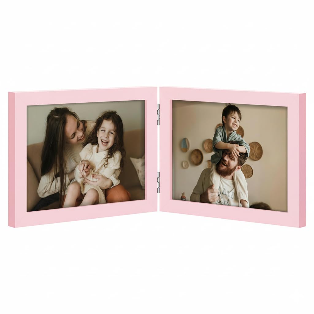 decorUhome Double 4x6 Picture Frame Vertical, Engineered Wood Bifold Photo Frame with Plexiglass for Tabletop Display, 4x6, Black
