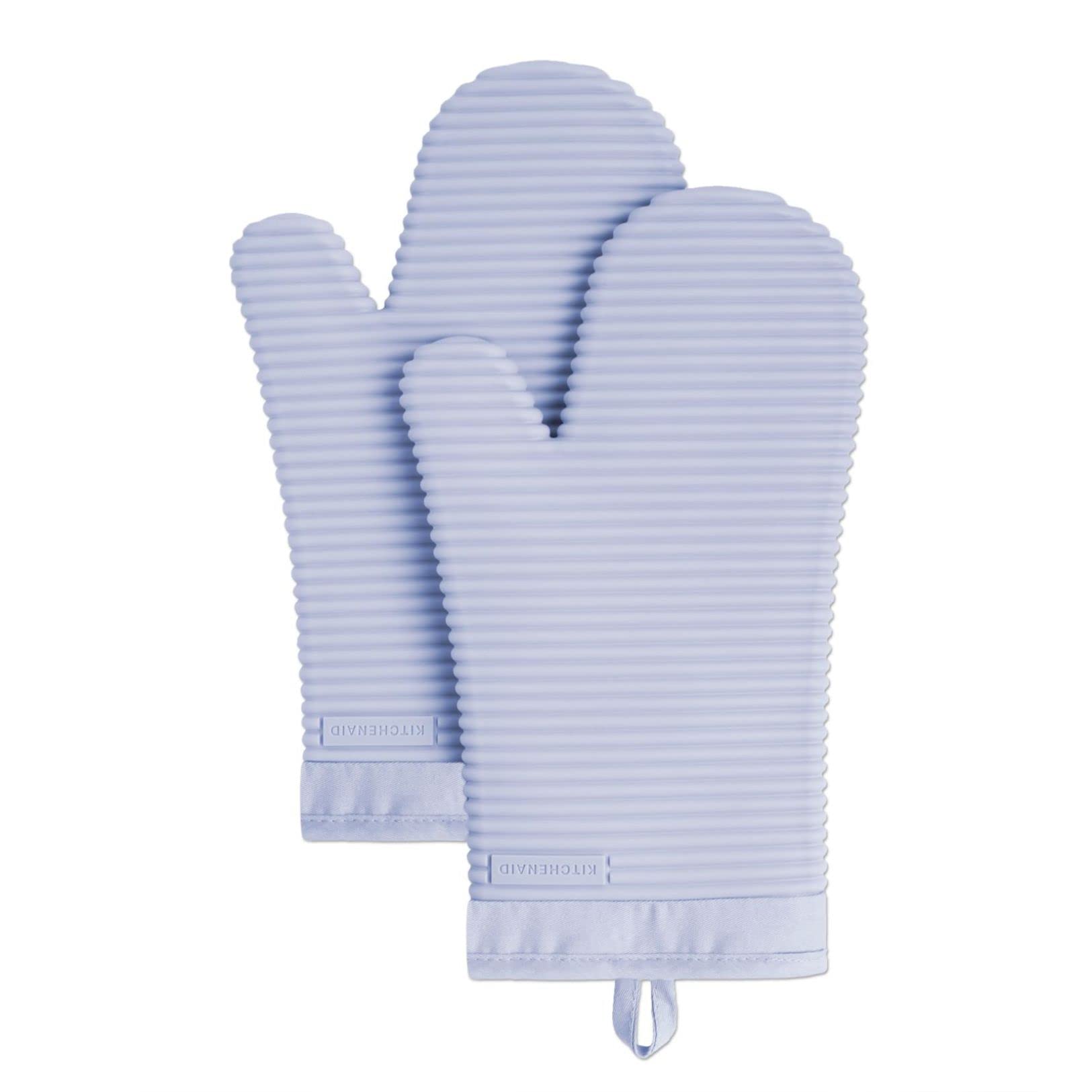 KITCHENAID Ribbed Soft Silicone Oven Mitt 2-Pack Set, 7.5"x13", Milkshake