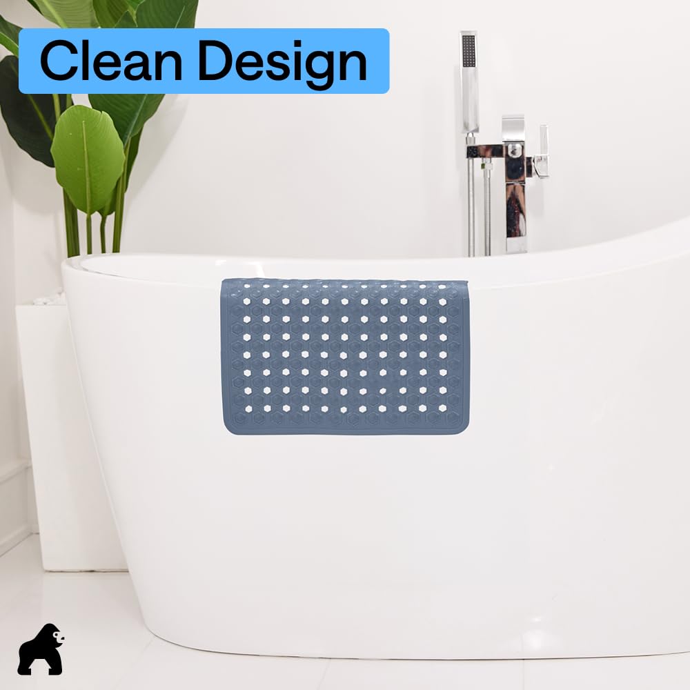 GORILLA GRIP Patented Bath Tub Shower Mat, Machine Washable Bathtub Floor Liner Mats, Suction Cups and Drain Holes to Keep Tubs Clean, Soft on Feet, Bathroom Essentials, 35x16 Inch, Clear