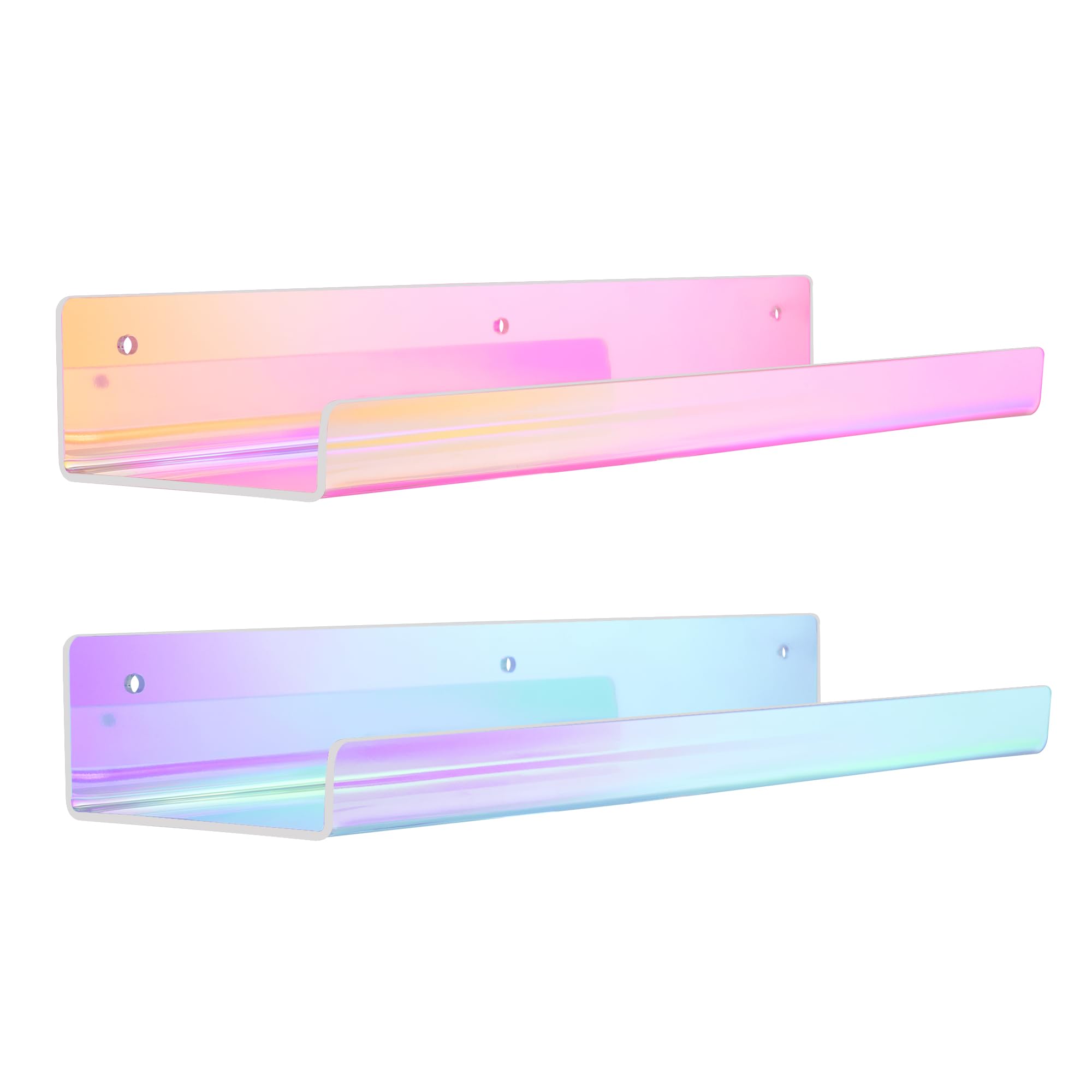 upsimples Acrylic Shelves for Bathroom Storage, 15" Floating Shelves Wall Organizer for Perfume, Make up, Skincare, Kids Bookshelf for Bedroom, Nursery, Living Room Decor, Clear, 4 Pack
