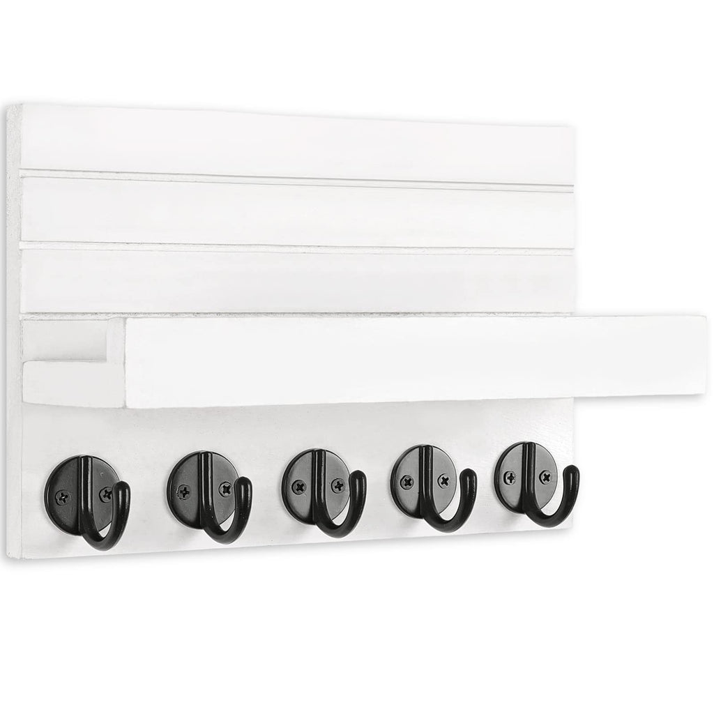 Key Holder for Wall, Decorative Key and Mail Holder with Shelf Has Large Hooks for Bags, Coats, Umbrella – Paulownia Wood Key Hanger with Mounting Hardware (9.8”W x 6.7”H x 4.2”D)