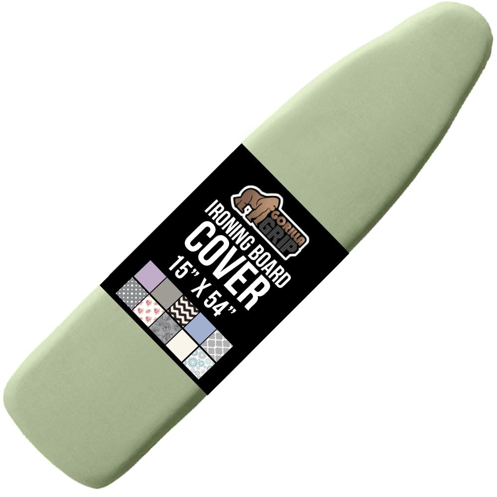 GORILLA GRIP The Original Ironing Board Cover and Pad, Silicone Coating, Thick Scorch Resistant Padding, Heavy Duty Iron Covers Standard Boards, Hook and Loop Fastener Strap, Silver, 15x54