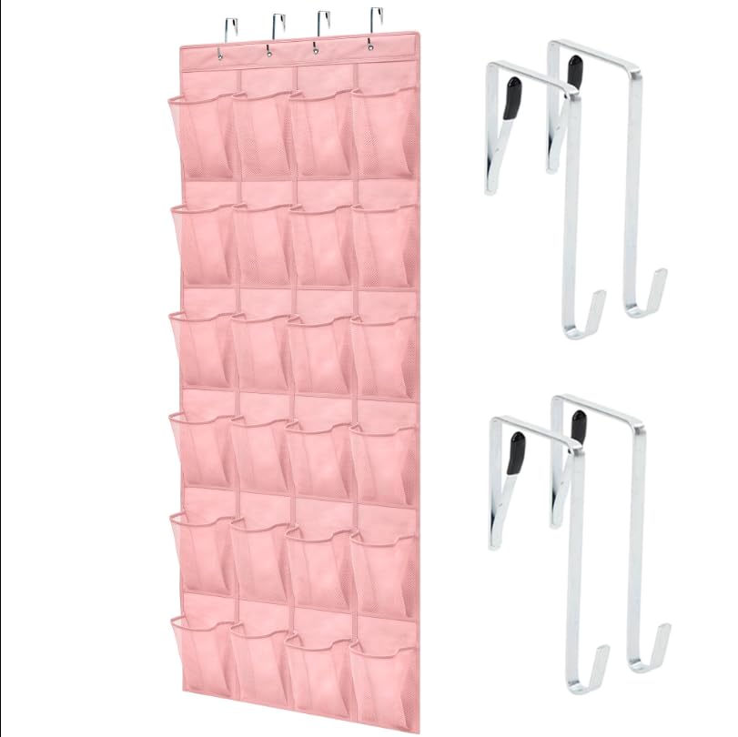 GORILLA GRIP Over the Door Shoe Organizer, 24 Large Breathable Mesh Pockets, Space Saving Hanging Storage Holder, Closet Rack Hanger Holds Up to 40 lbs, Hangs on Closets for Shoes, Accessories, Black