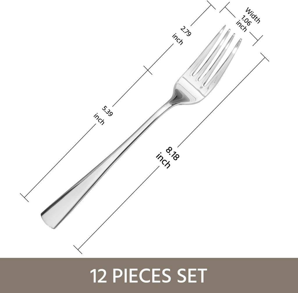 KINGSTONE 24 Pieces Spoons and Forks Set, 18/10 Stainless Steel Flatware Cutlery Set, 12 Forks (8.18 inch) and 12 Spoons (8.18 inch), Mirror Polished Silverware for Home, Kitchen, Restaurant, Dishwash