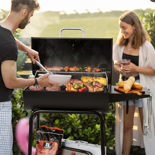 Royal Gourmet CC1830 28 Inch Barrel Charcoal Grill with Warming Rack, Outdoor BBQ Grill with 626 Sq. In. Grilling Space for Backyard, Patio and Parties, Black