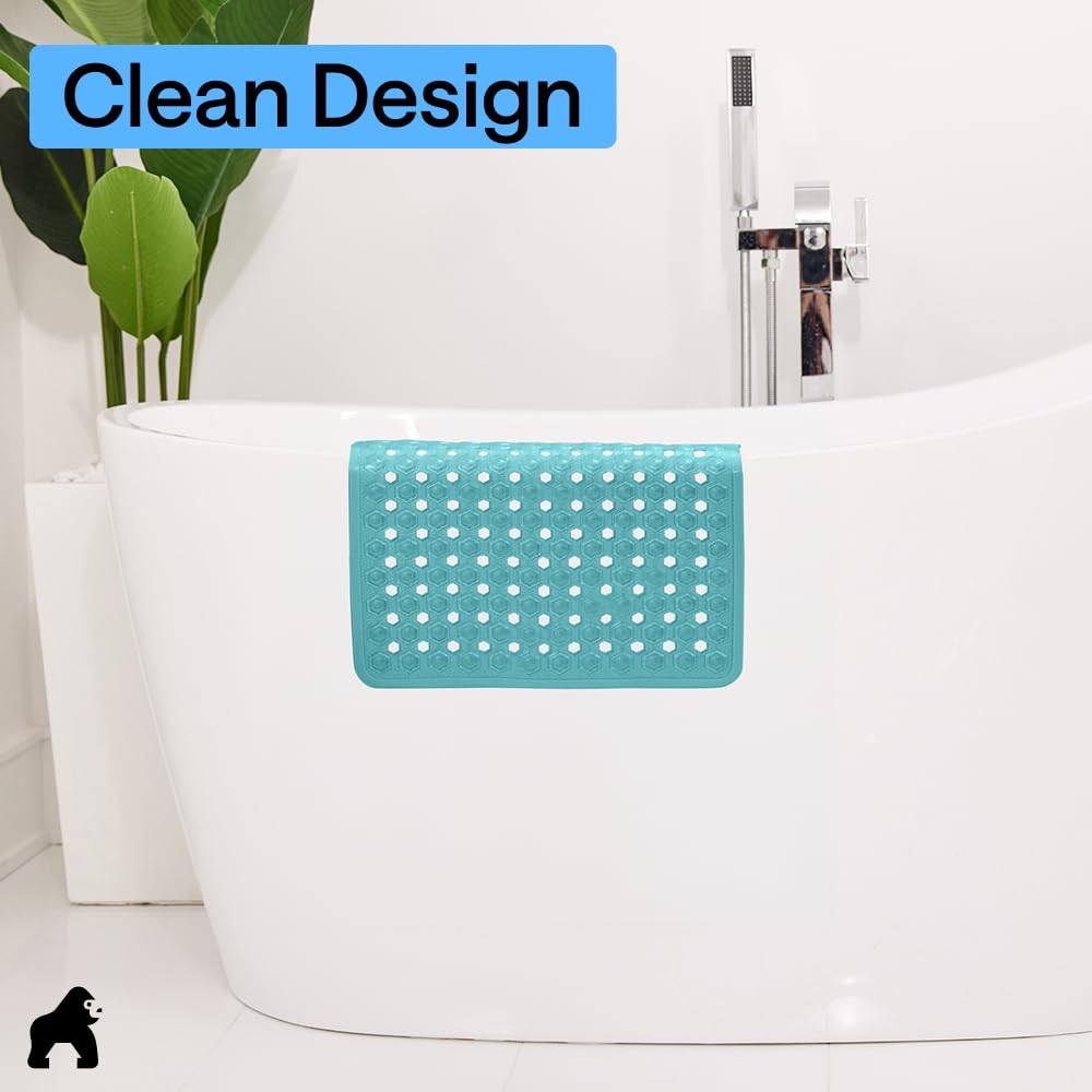 GORILLA GRIP Patented Bath Tub Shower Mat, Machine Washable Bathtub Floor Liner Mats, Suction Cups and Drain Holes to Keep Tubs Clean, Soft on Feet, Bathroom Essentials, 35x16 Inch, Clear